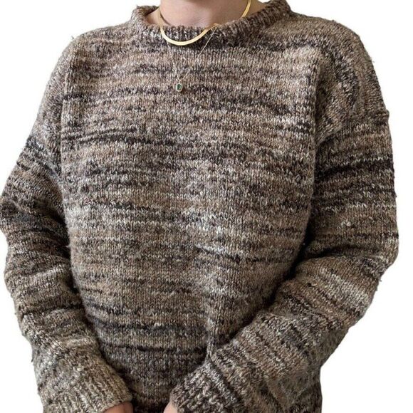Vintage Hand Knit Brown 100% Wool Chunky Oversized Cozy Fall Sweater XL - Picture 6 of 6